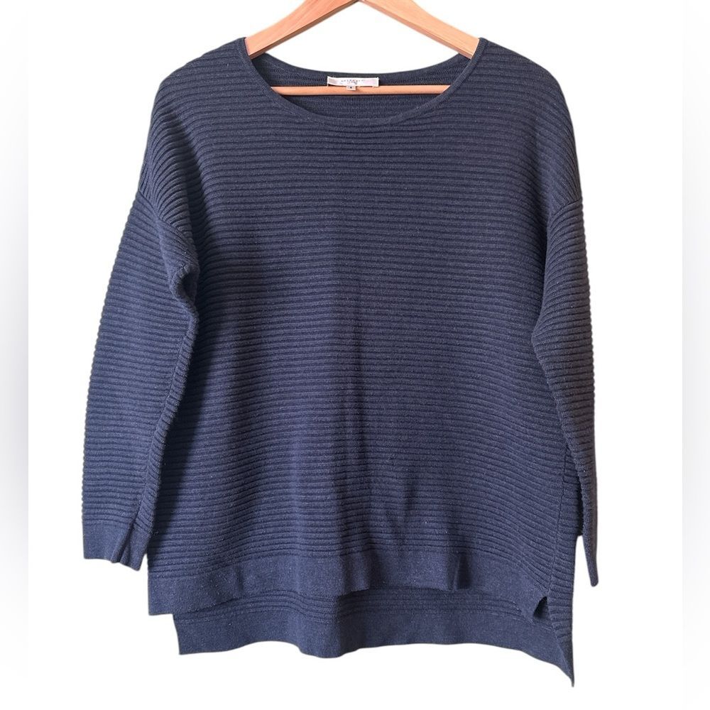 Selected Femme Navy Striped Knit Pullover Sweater Loose Hem Sz S